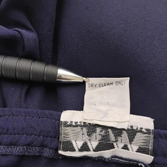 MM by Krizia Silk Wide Leg Pants Women’s Sz 8 Navy Semi Sheer Drawstring Pockets - Picture 6 of 10